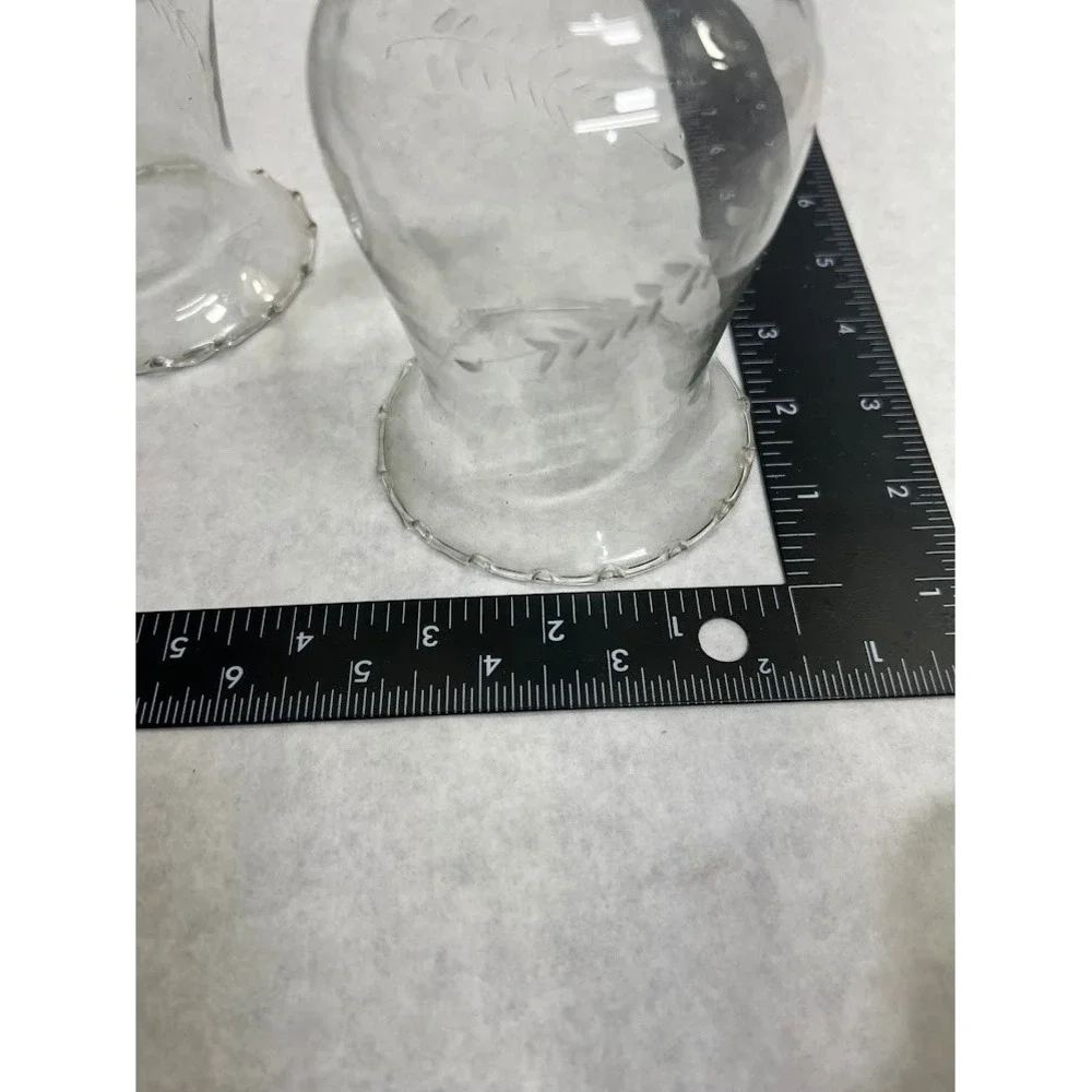 Vintage Etched Glass Hurricane Candle Shades Scalloped Base Set of 2 Clear